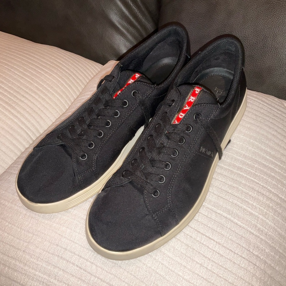 AUTH LUXURY PRADA SNEAKERS SHOES 4E3256 BLACK NYLON - Picture 6 of 16